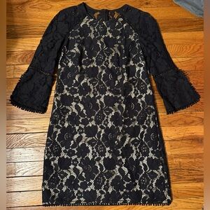 Vince Camuto Black tan Lace 3/4 Sleeve knee length Lined Dress 2